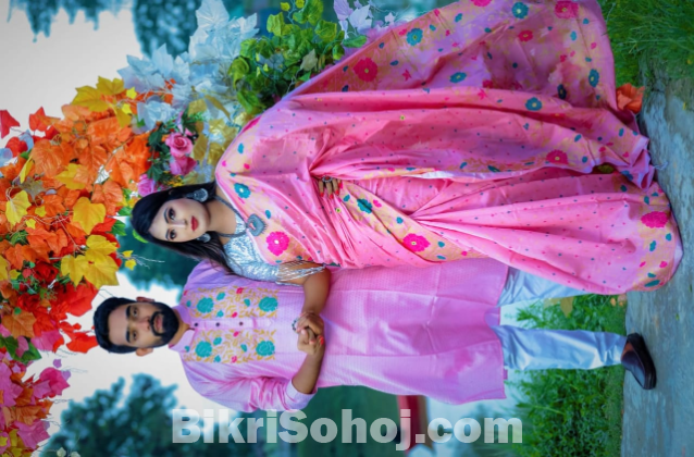 Dhupian Saree With Block Print & Silk Panjabi